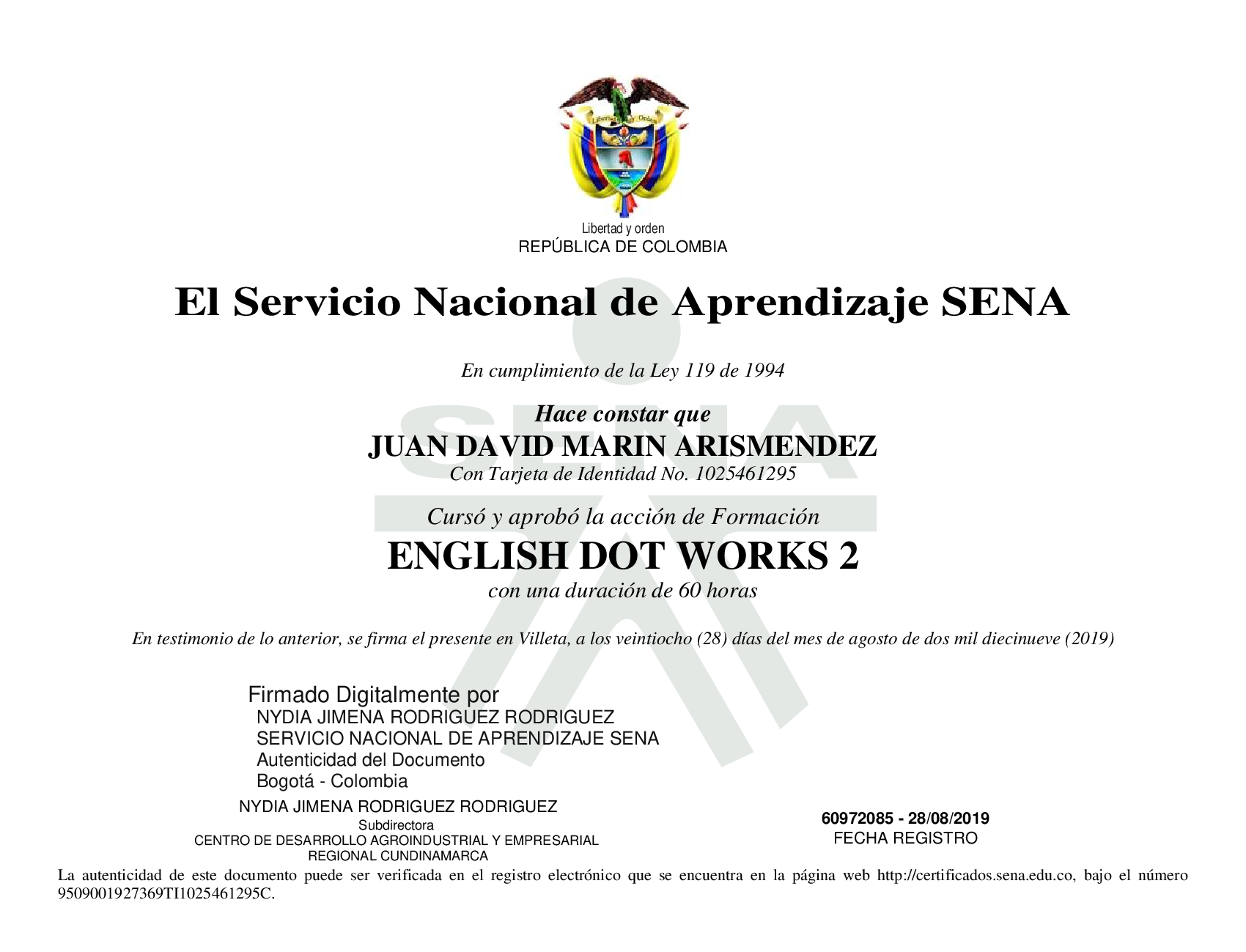 año de certificado